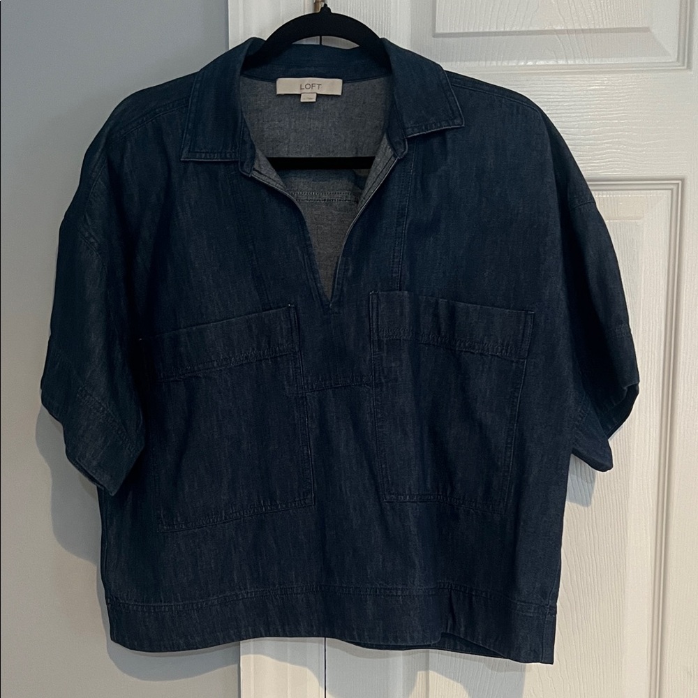 LOFT Dark Denim Short-Sleeve Popover Top